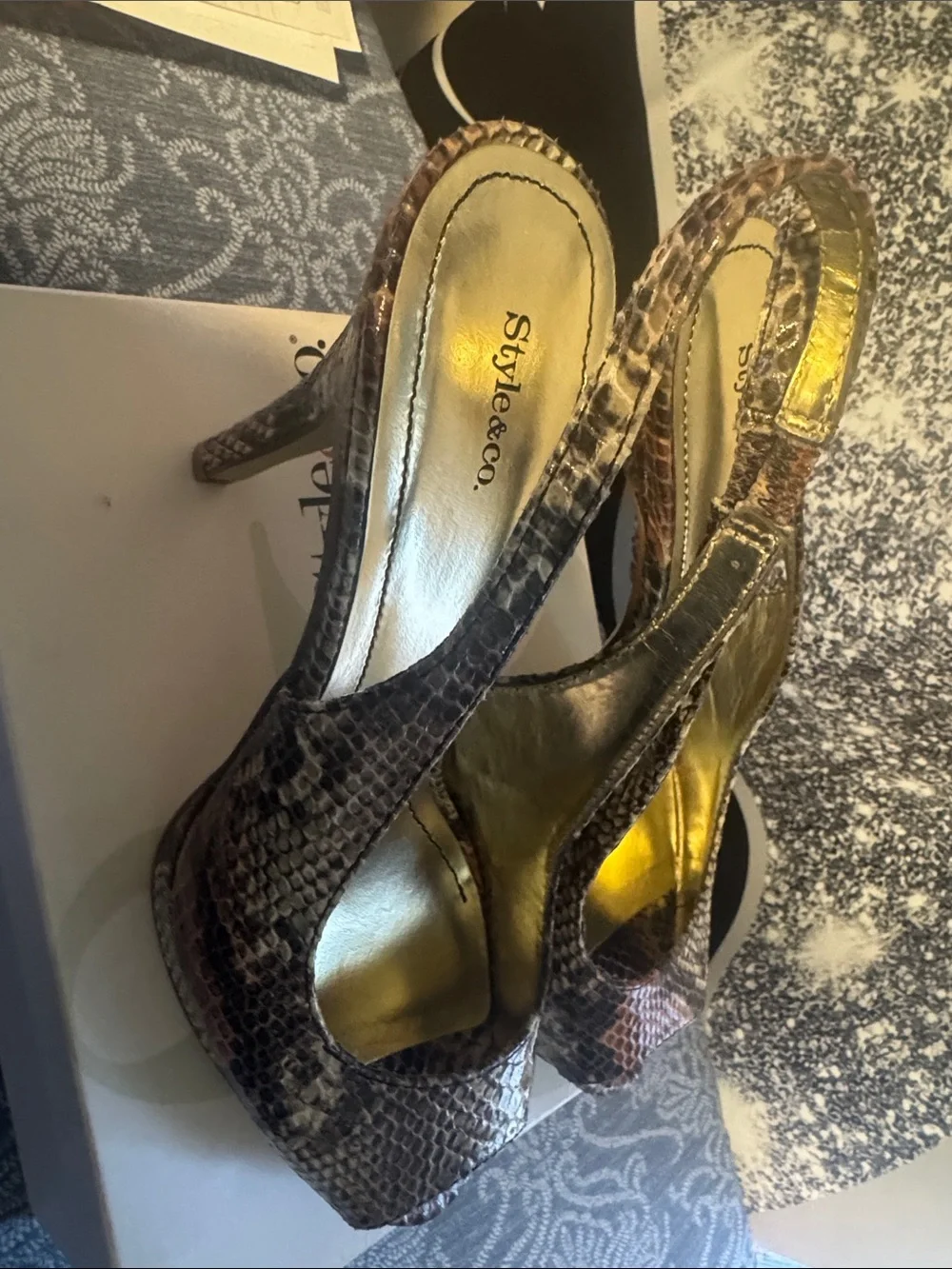Style & Co. Snake-Print Pointed Toe Stiletto Pumps in Brown Tones